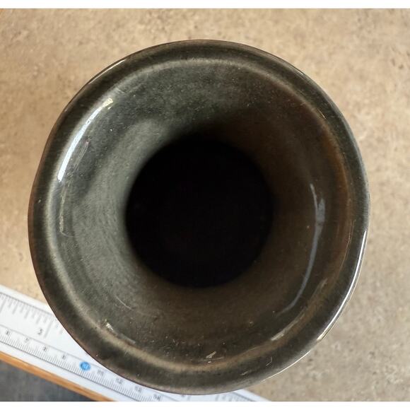 Folkart Gray Mexico Vase  Pottery Tonala Vintage 6" tall  black  green flower - Picture 3 of 5